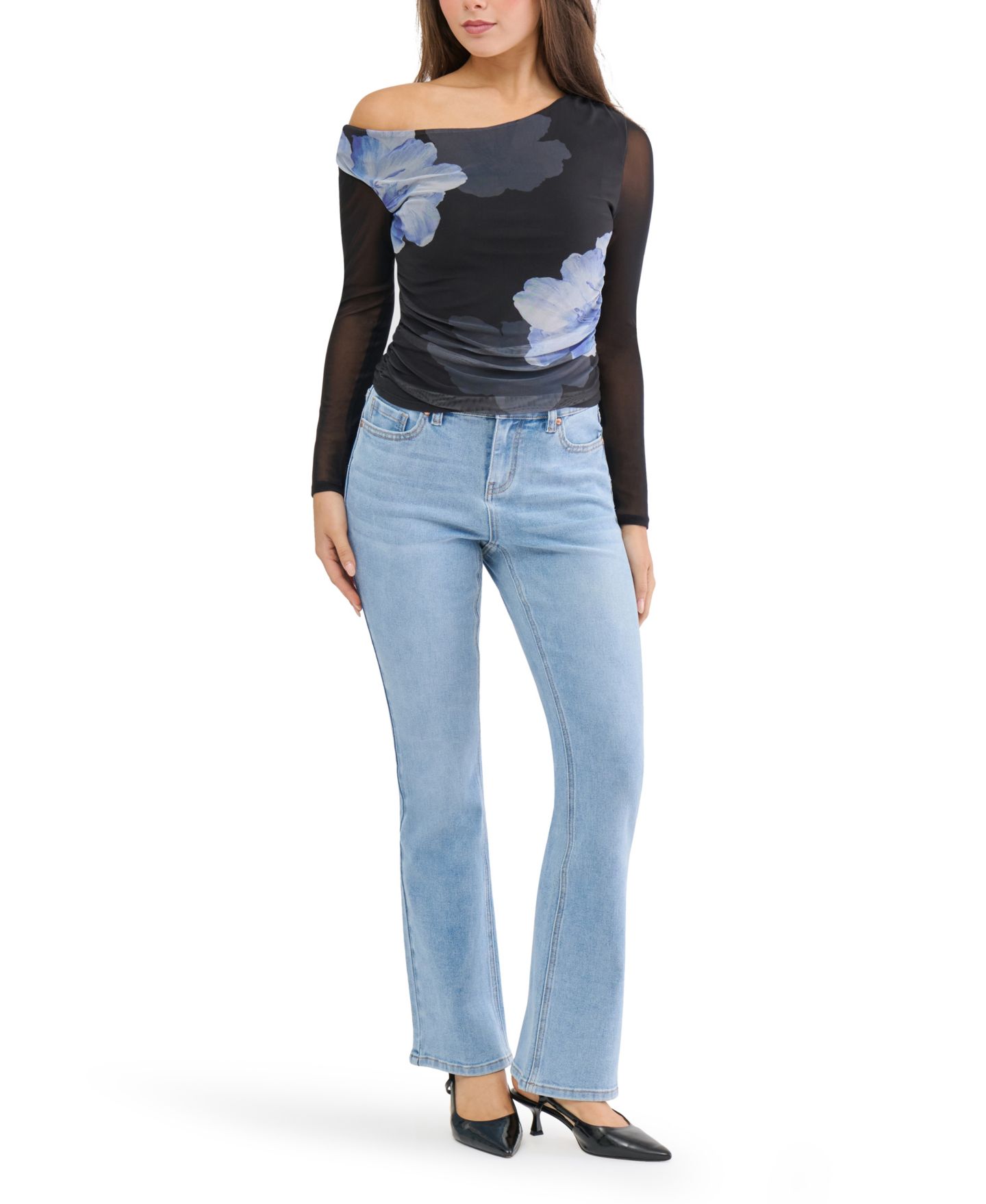 Женский топ Madden Girl Juniors' Asymmetrical Off-the-Shoulder Mesh Top, цвет: Чёрный — фото 3