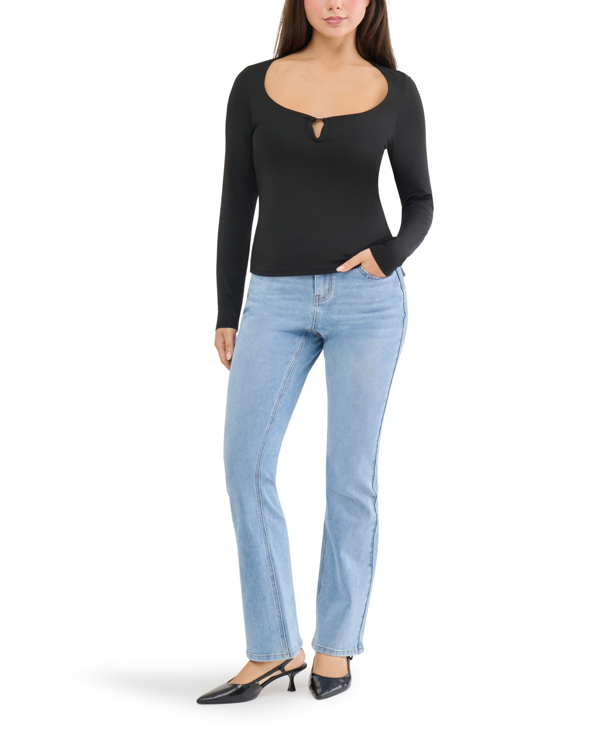 Madden Girl Juniors' Long-Sleeve Scoop Neck Top with Hardware