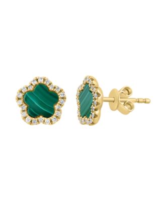 Diamond and Malachite Stud Earrings (1/5 ct. t.w.) in 14k Yellow Gold