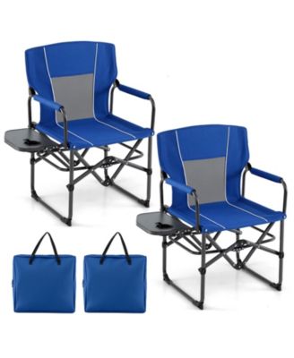 Folding Camping Chair with Side Table, Built-in Cup Holder and Carry Bag