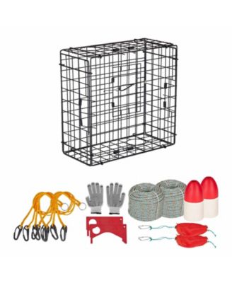 2-Pack Heavy Duty Large Crab Trap 24.4x24.4x11.8in PVC Coated Wire Mesh with Float 100ft Rope