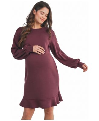 Women's Long-Sleeve Crewneck Ruffle-Hem Dress