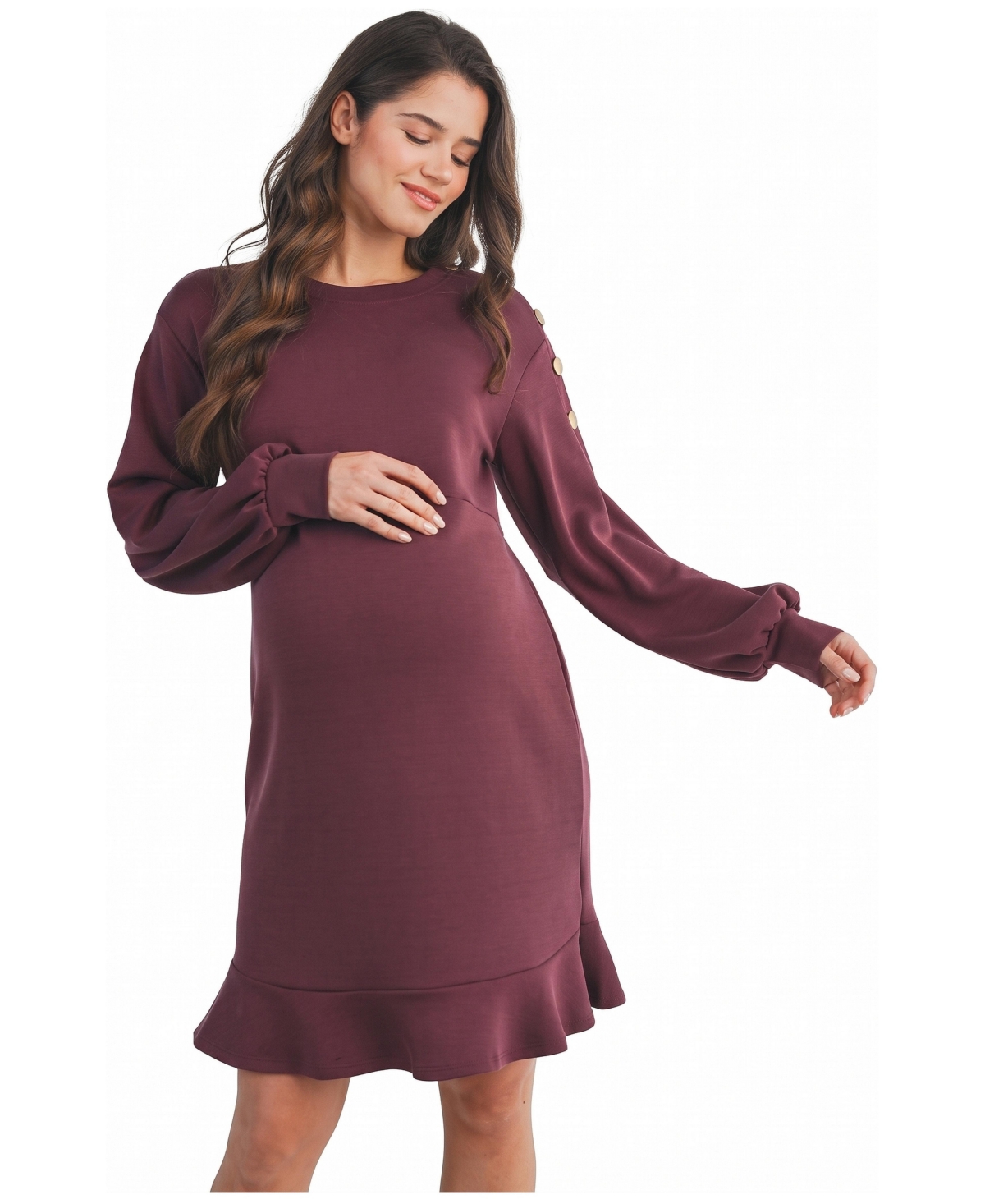 Hello Miz Women's Long-Sleeve Crewneck Ruffle-Hem Dress