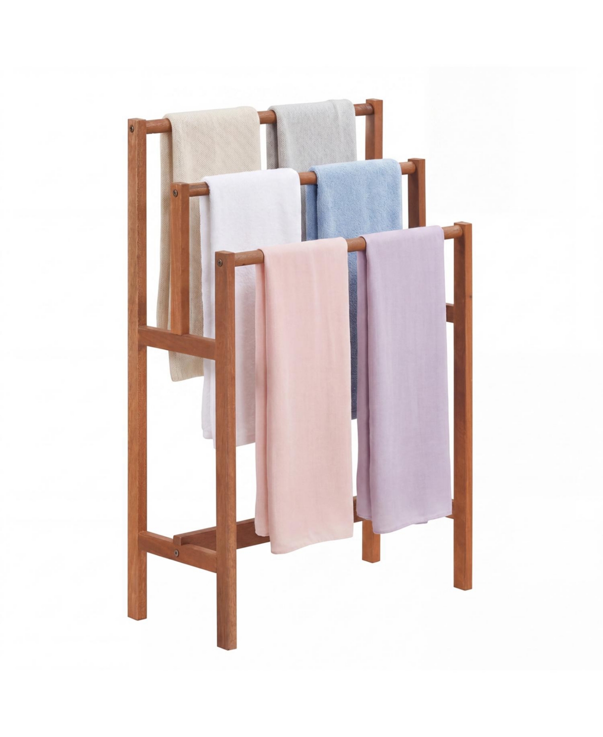 Sugift 33.5 Inch 3-Tier Solid Hardwood Teak Oil Finish Freestanding Towel Rack