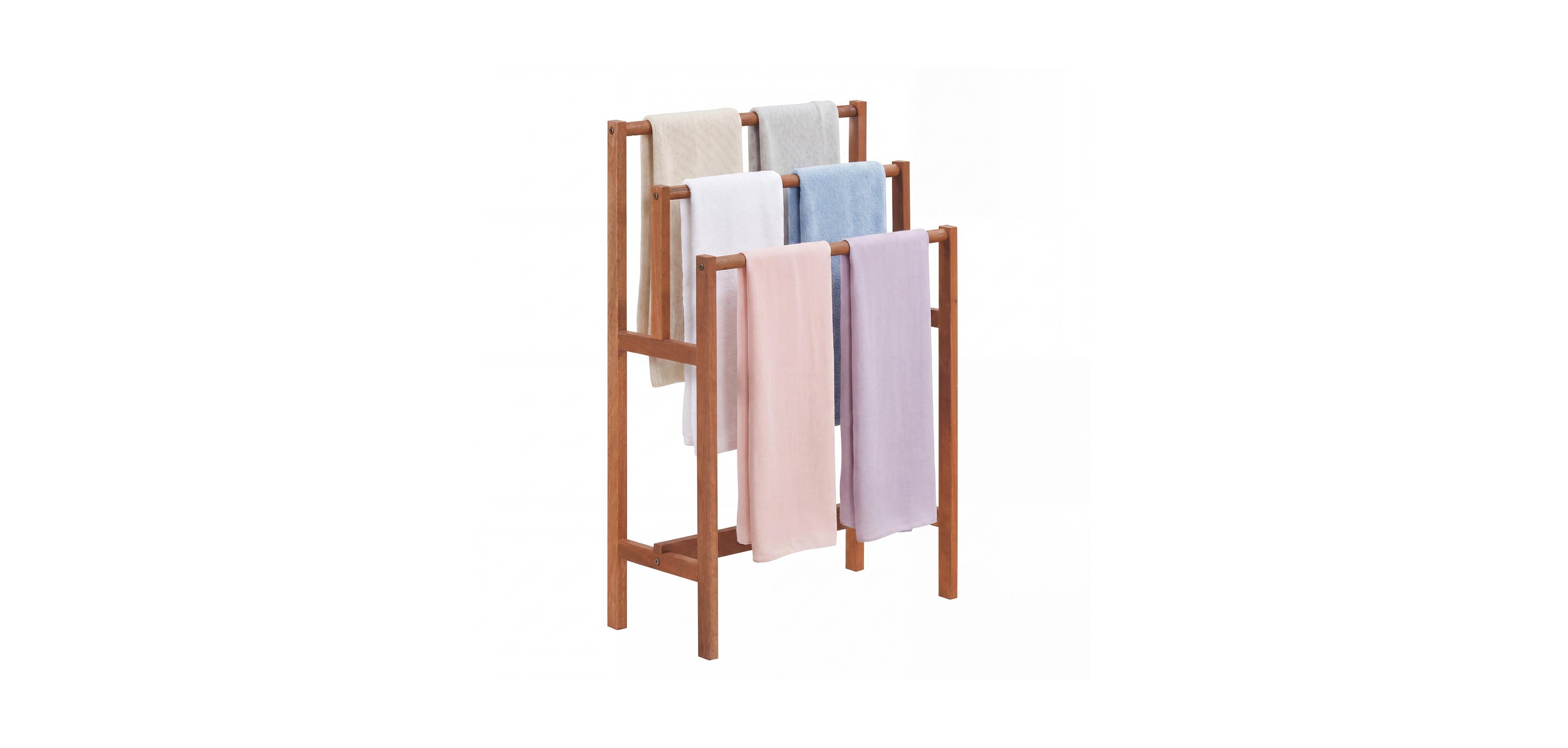Sugift 33.5 Inch 3-Tier Solid Hardwood Teak Oil Finish Freestanding Towel Rack