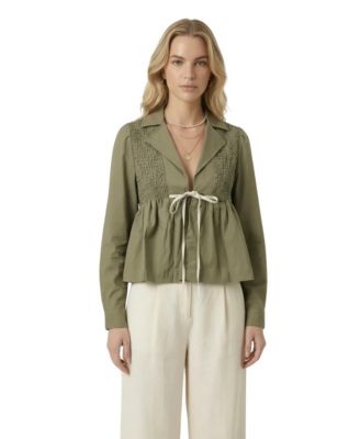 Women's Smocked Panel Tie-Front Peplum Blouse