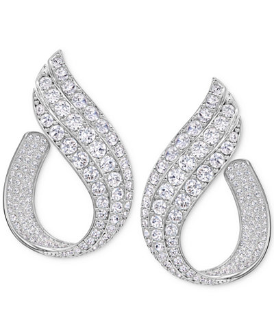 Swarovski Silver-Tone Fortunately Pavé Front-to-Back Hoop Earrings