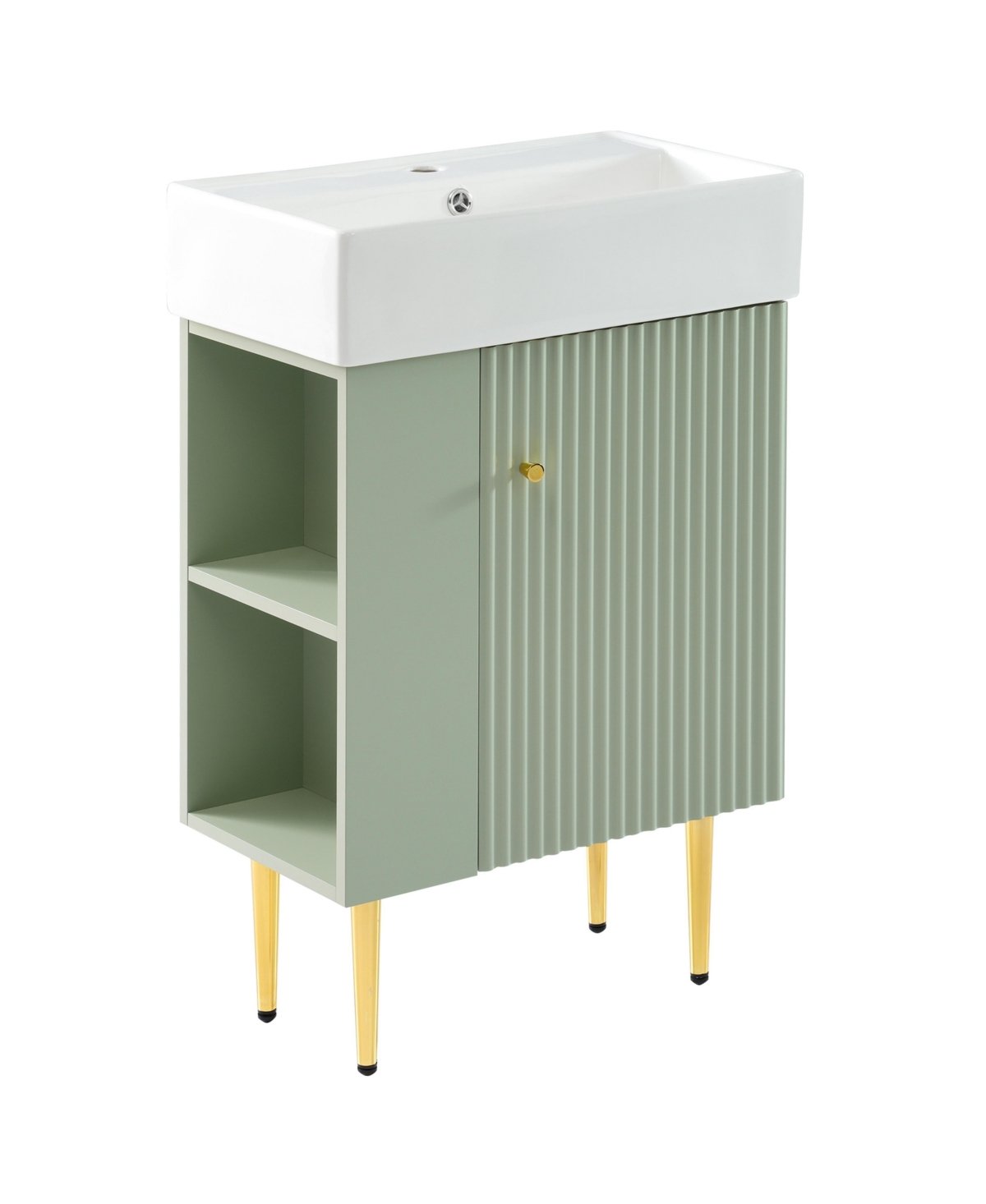 Sillysis 22 Inch Freestanding Bathroom Vanity, Mdf Cabinet with Metal Legs, Ceramic Integrated Sink, Left Side Open Storage, Assembly Required - Green