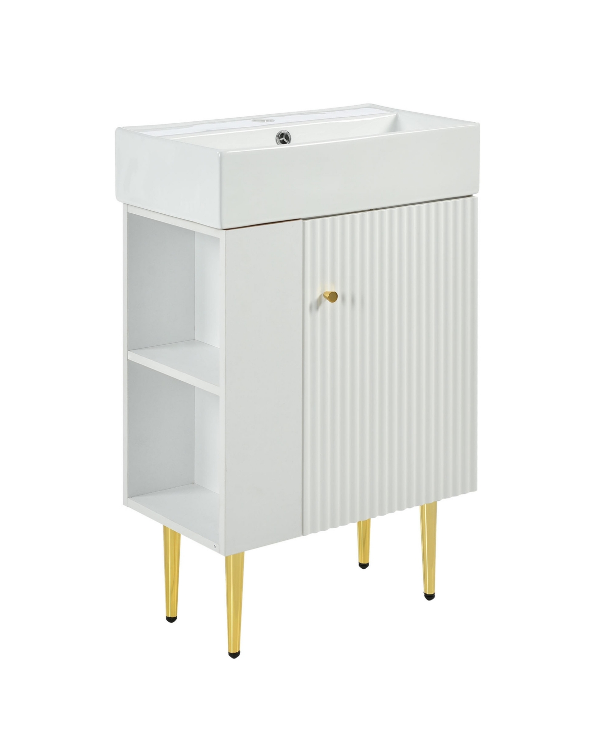 Sillysis 22 Inch Freestanding Bathroom Vanity, Mdf Cabinet with Metal Legs, Ceramic Integrated Sink, Left Side Open Storage, Assembly Required - White