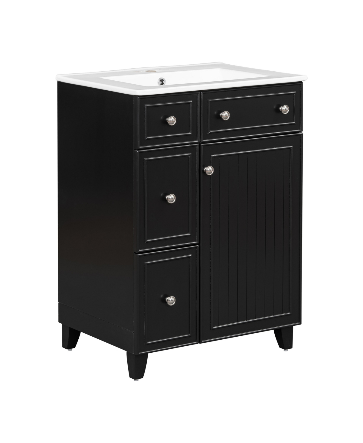Sillysis 24 Inch Freestanding Bathroom Vanity, Mdf Cabinet with Solid Wood Legs, Ceramic Integrated Sink, Soft-Close Door, Assembly Required - Black