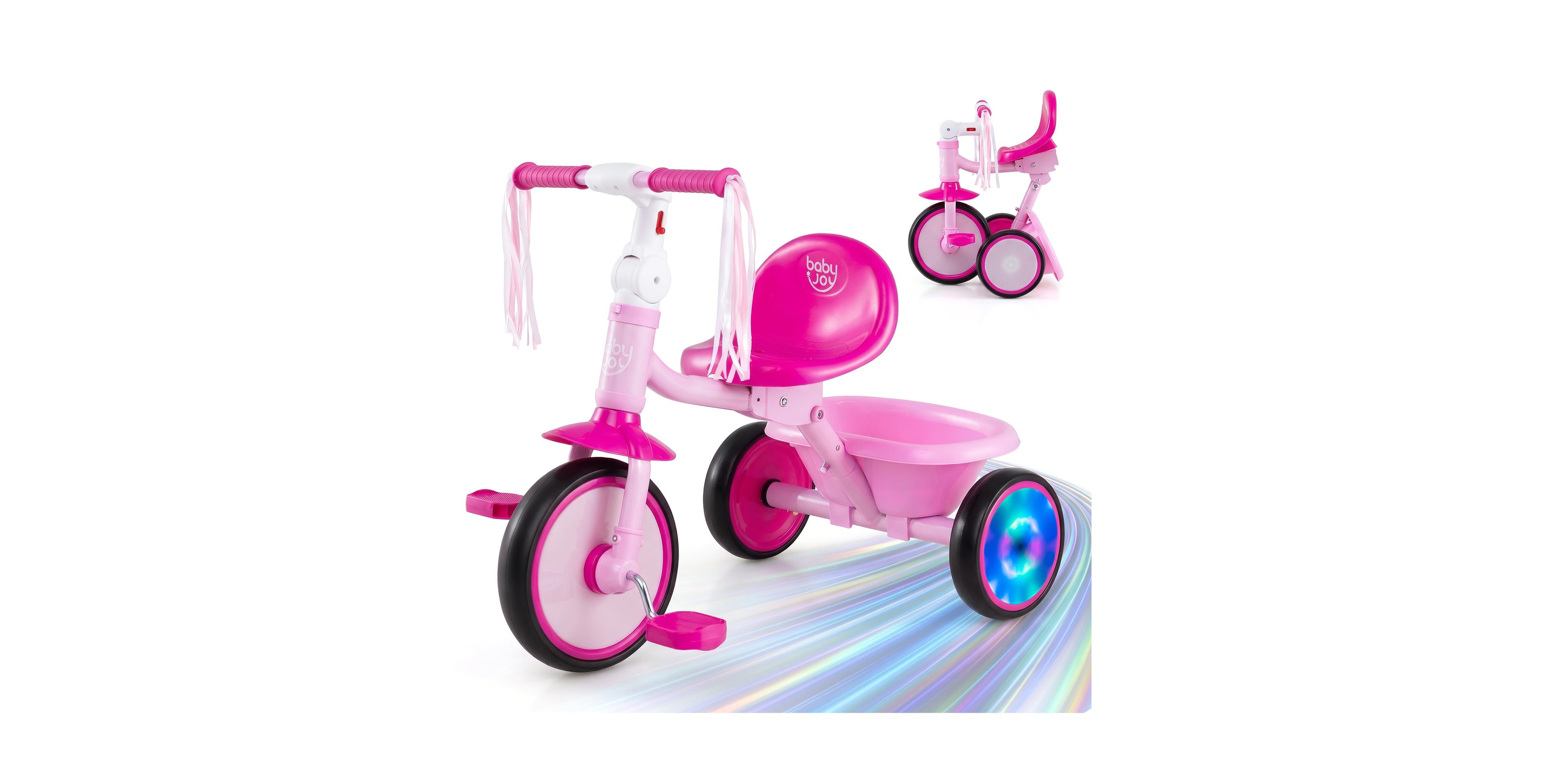 Costway Foldable Toddler Tricycle with Light-Up Wheels and Adjustable Seat, 55 lb. Capacity, Ages 2-5