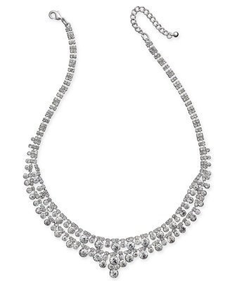 Charter Club Silver-Tone Multi-Crystal Statement Necklace, Created for ...