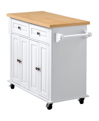43.7 in Rolling Kitchen Storage Island with 2 Drawers and Hooks