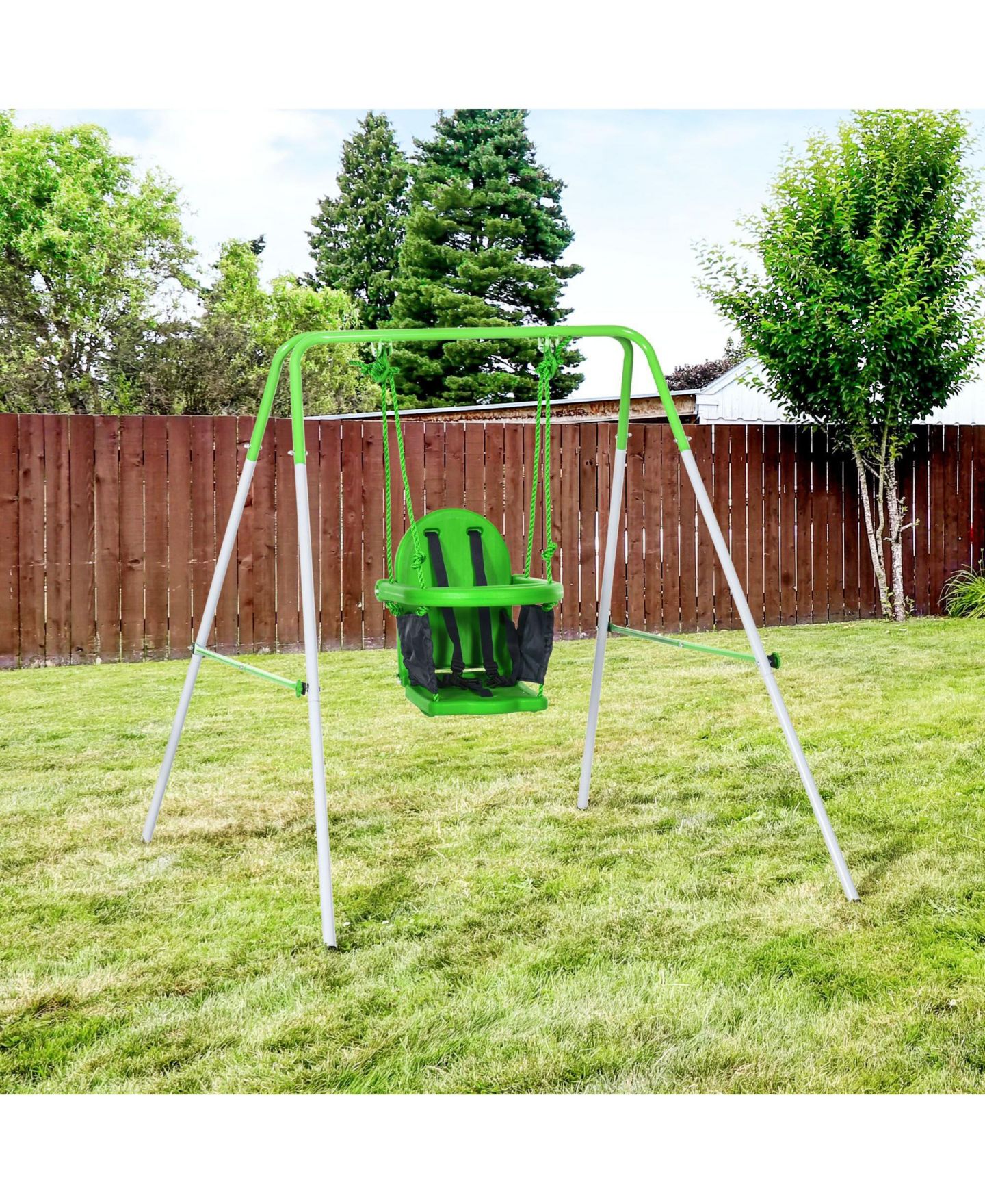 Детские игрушки SEVORLEY Kids Steel Seat Restraint Swing Set, Ages 6-36 Months, цвет: Зелёный — фото 3