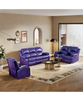 6-Seater Recliner Sofa Set, Leather Sofa with Storage Console, Cup Holders, Semi-PU/PVC Upholstery