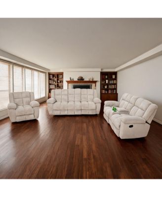 Off-White Stripe Intelligent Recliner Sofa Set, 110-115degree(s) Adjustable Couch with Cup Holders and Storage for Living Room