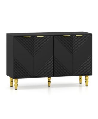 47in Sideboard Buffet Cabinet with 4 Chevron Fluted Doors and Anti-Toppling Devices for Kitchen