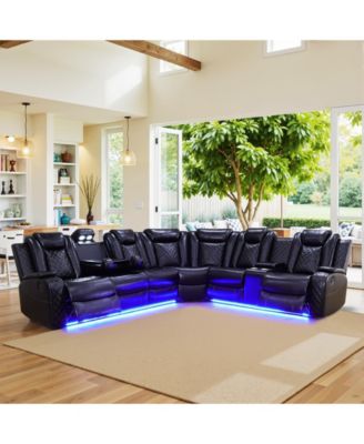 210" Straight Arm Leather L-Shape Recliner Sofa Set, 6-Seat Sectional with USB and Wireless Charging for Living Room