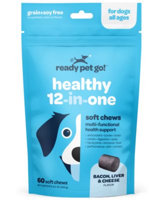 12-in-1 Multivitamin Soft Chews for Dogs | Glucosamine, Chondroitin, Probiotics and CoQ10 | Chicken, Cheese and Bacon Flavors | 60 Chews