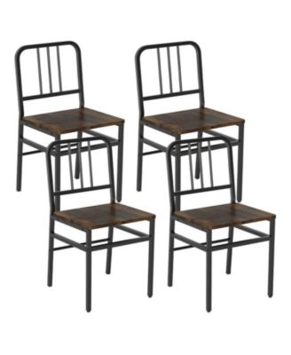 Set of 4 Industrial Slat Back Dining Chairs with Metal Frame