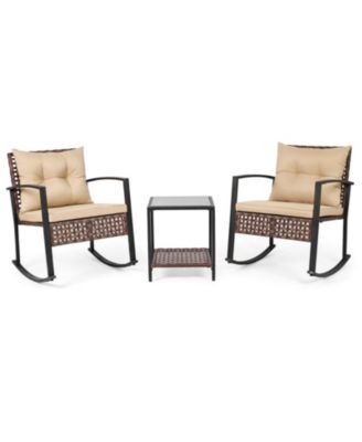 Two Wicker Rocking Chairs and Glass Coffee Table Set
