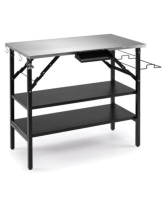 Foldable Outdoor Cook Station with Removable Shelves and Trash Bag Holder for Camping