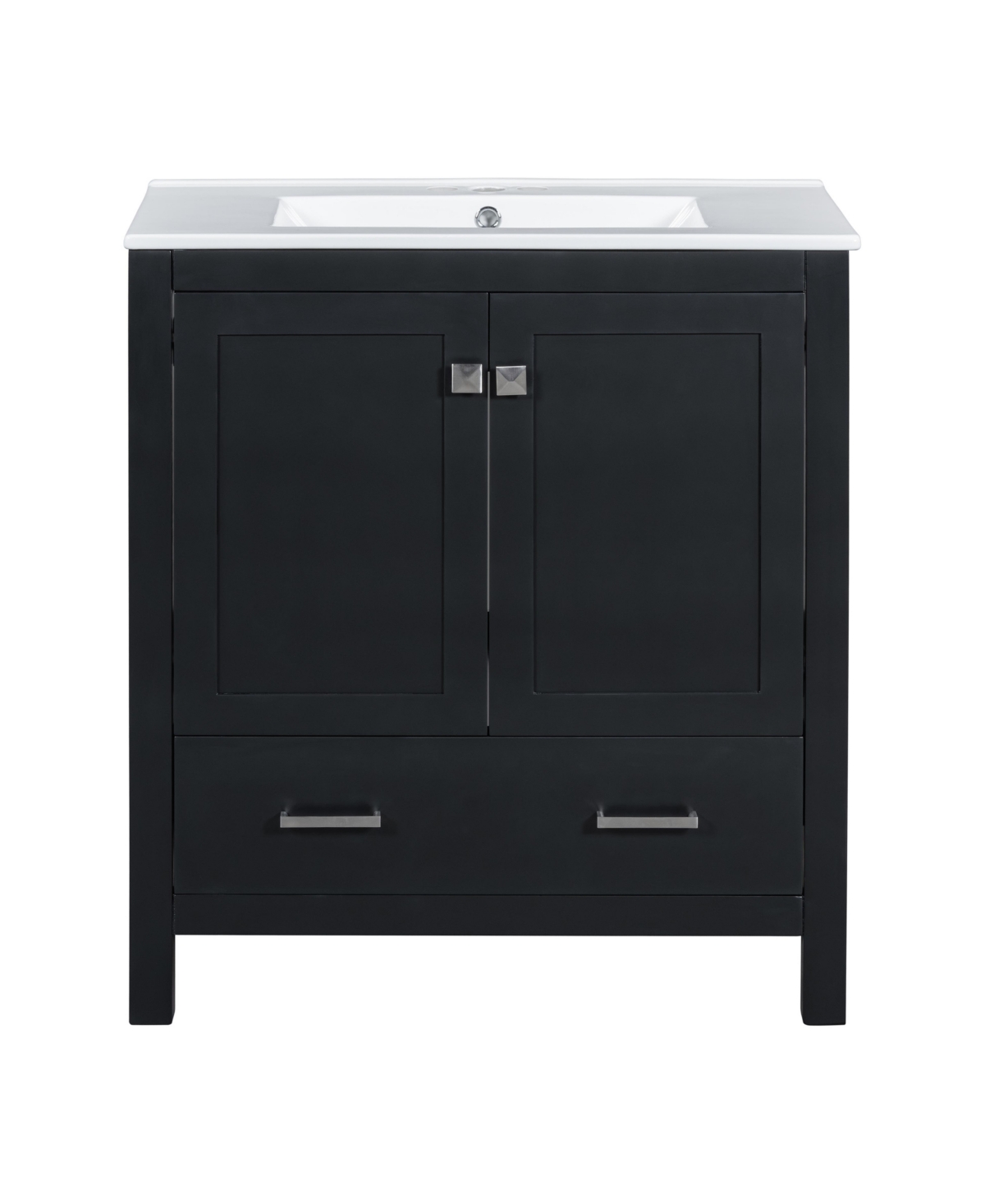 Sillysis 30 Inch Freestanding Bathroom Vanity, Mdf Cabinet with Solid Wood Frame, Ceramic Integrated Sink, Removable Drawer Dividers - Black