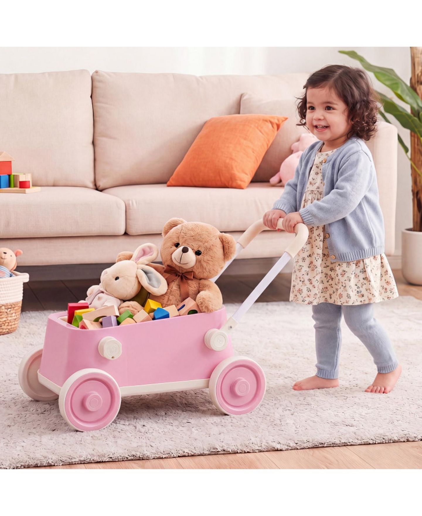Детская игрушка SUGIFT Baby Push Wagon with Foldable Handlebar and Storage Basket, Ages 3-6, цвет: Розовый — фото 3
