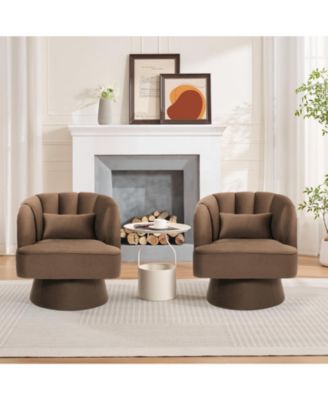 2 Set of Modern Swivel Barrel Accent Chair, Upholstered Armchair With Backrest and Plush Padding, Comfy Round Lounge Chair Living Room