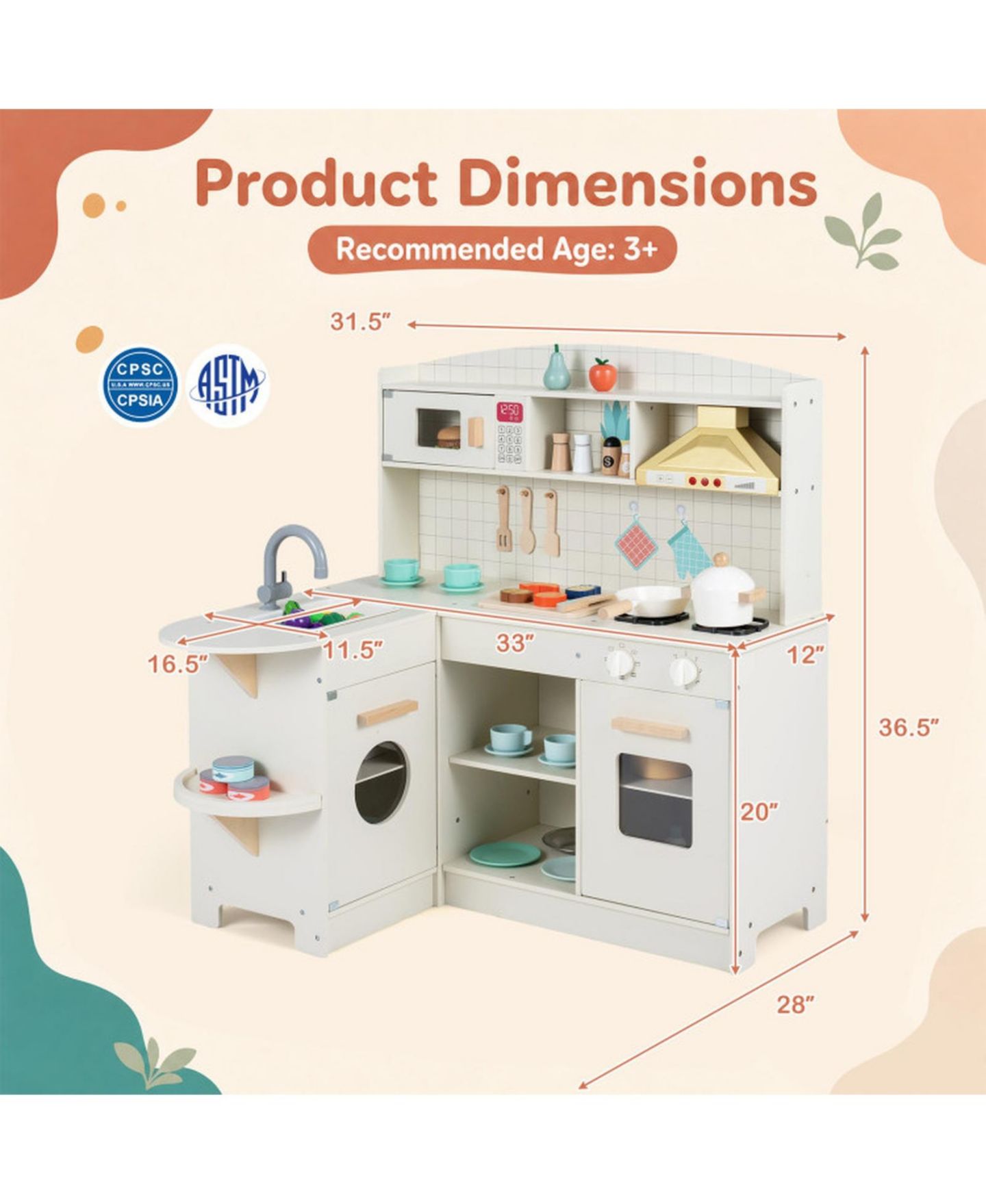 Детская игрушка HONGGE Lights and Sounds Wooden Play Kitchen, Ages 3+ — фото 2