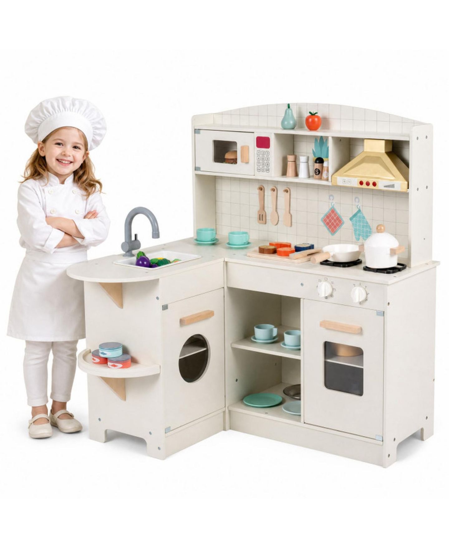 Детская игрушка HONGGE Lights and Sounds Wooden Play Kitchen, Ages 3+ — фото 1
