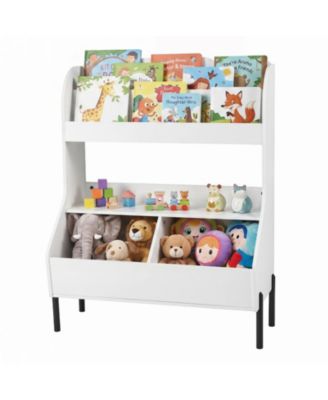Kids Toy Storage Organizer Wooden Montessori Bookshelf with 2 Storage Bins