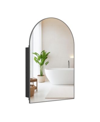 34 x 22 in Arched Mirror Metal Cabinet with Adjustable Shelves