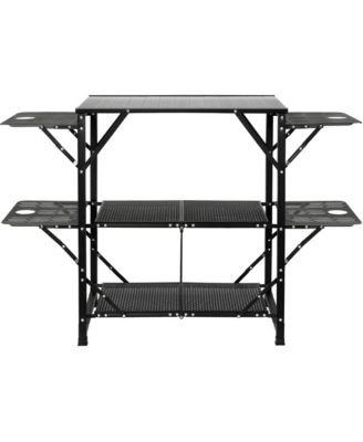 Aluminum Folding Camping Kitchen Table with 4 Iron Side Tables and 2 Shelves