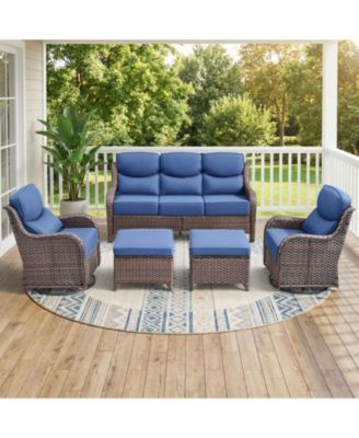 7 - Person Wicker Patio Conversation Set with 6-Inch Luxury Cushions Swivel Chairs, Ottomans