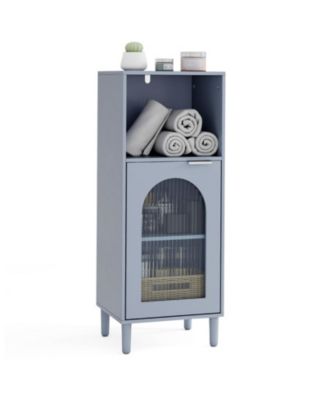 Wood Bathroom Floor Cabinet Side Storage Organizer with Adjustable Shelf