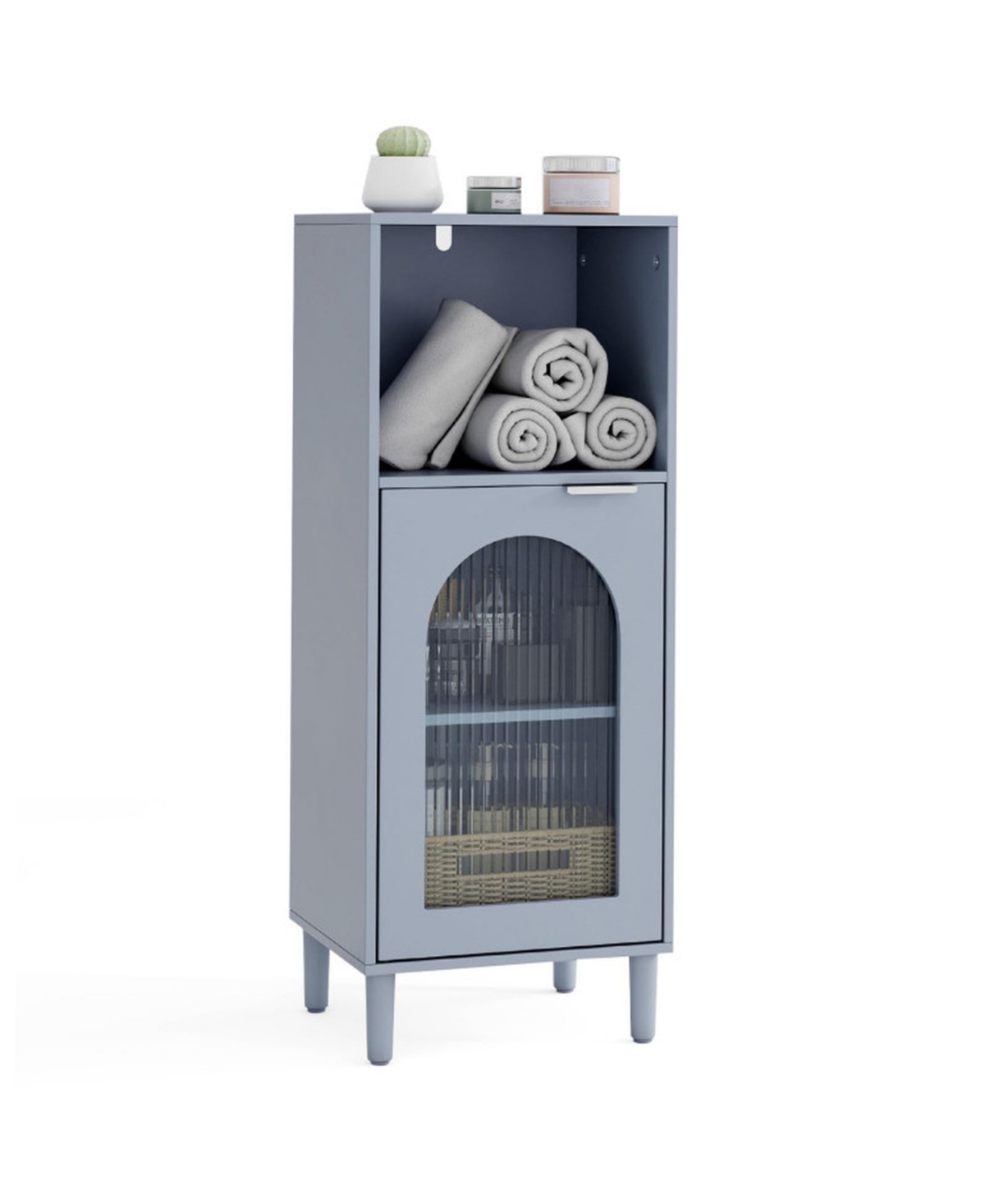 Sugift Wood Bathroom Floor Cabinet Side Storage Organizer with Adjustable Shelf