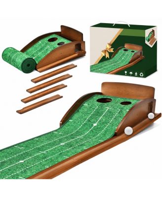 Indoor Golf Putting Mat Extra Wide With Ball Return Dual Hole Practice Aid For Home