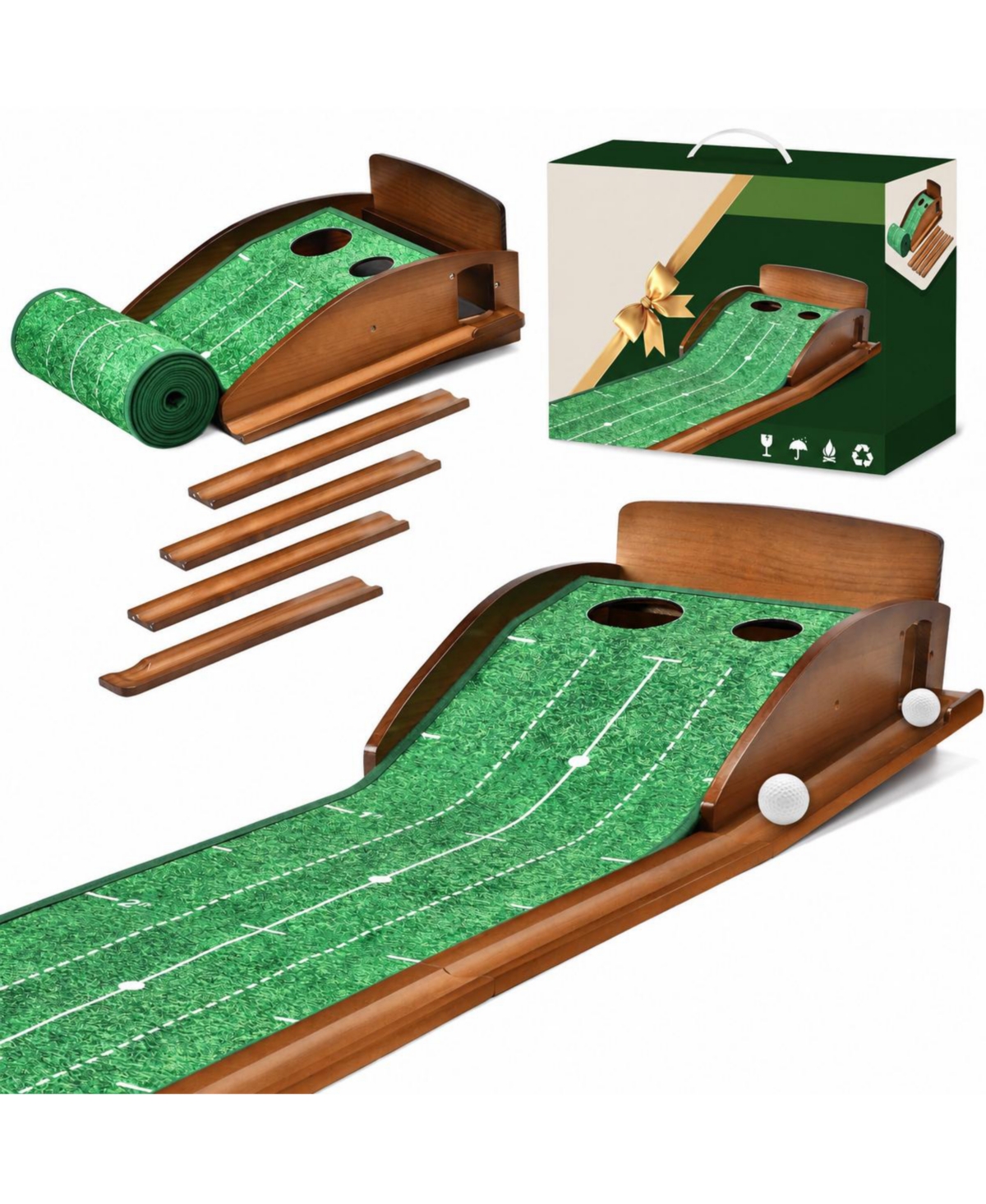 Peneyon Indoor Golf Putting Mat Extra Wide With Ball Return Dual Hole Practice Aid For Home