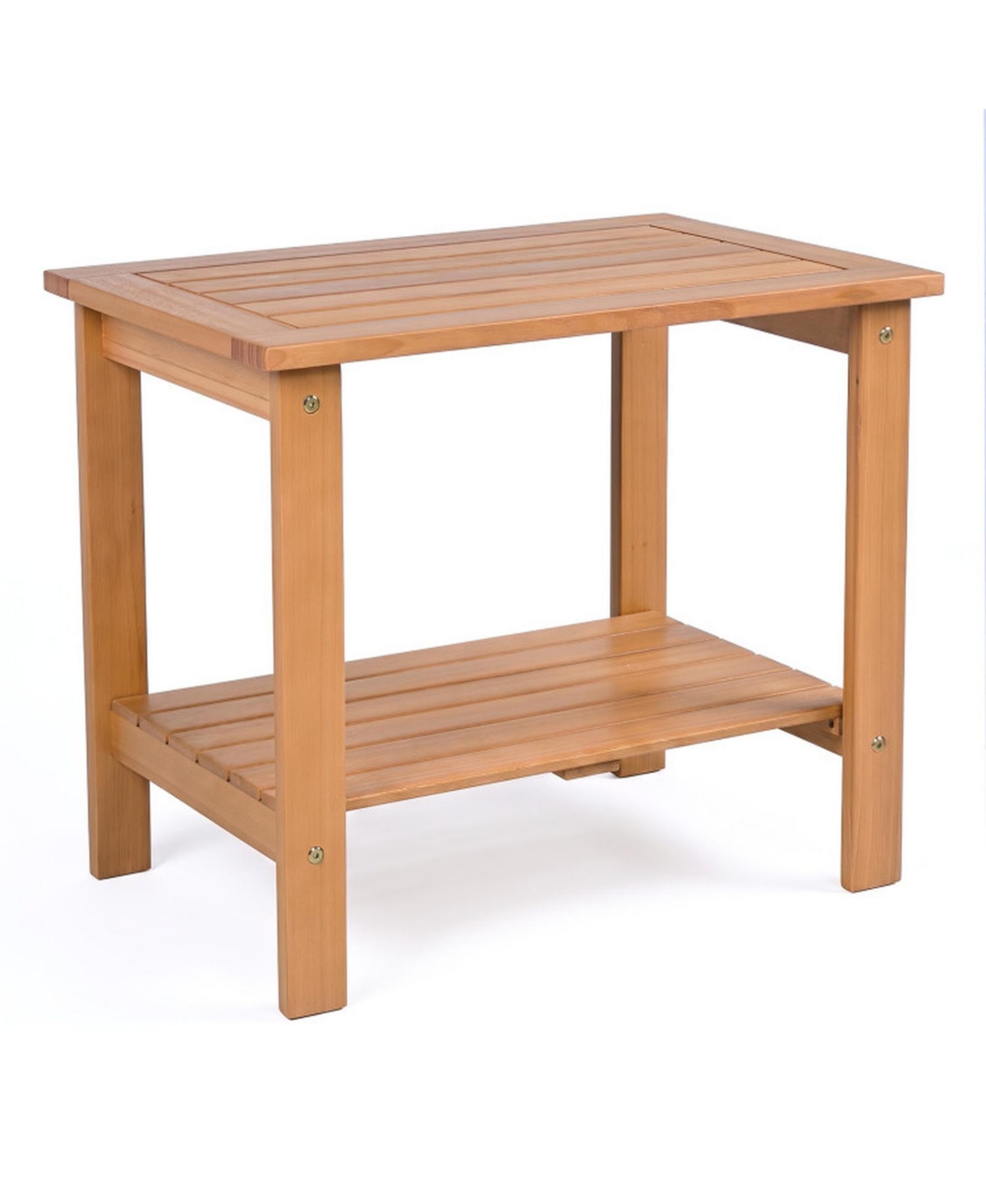 Gouun 2-Tier Eucalyptus Wood Patio End Table with Bottom Shelf