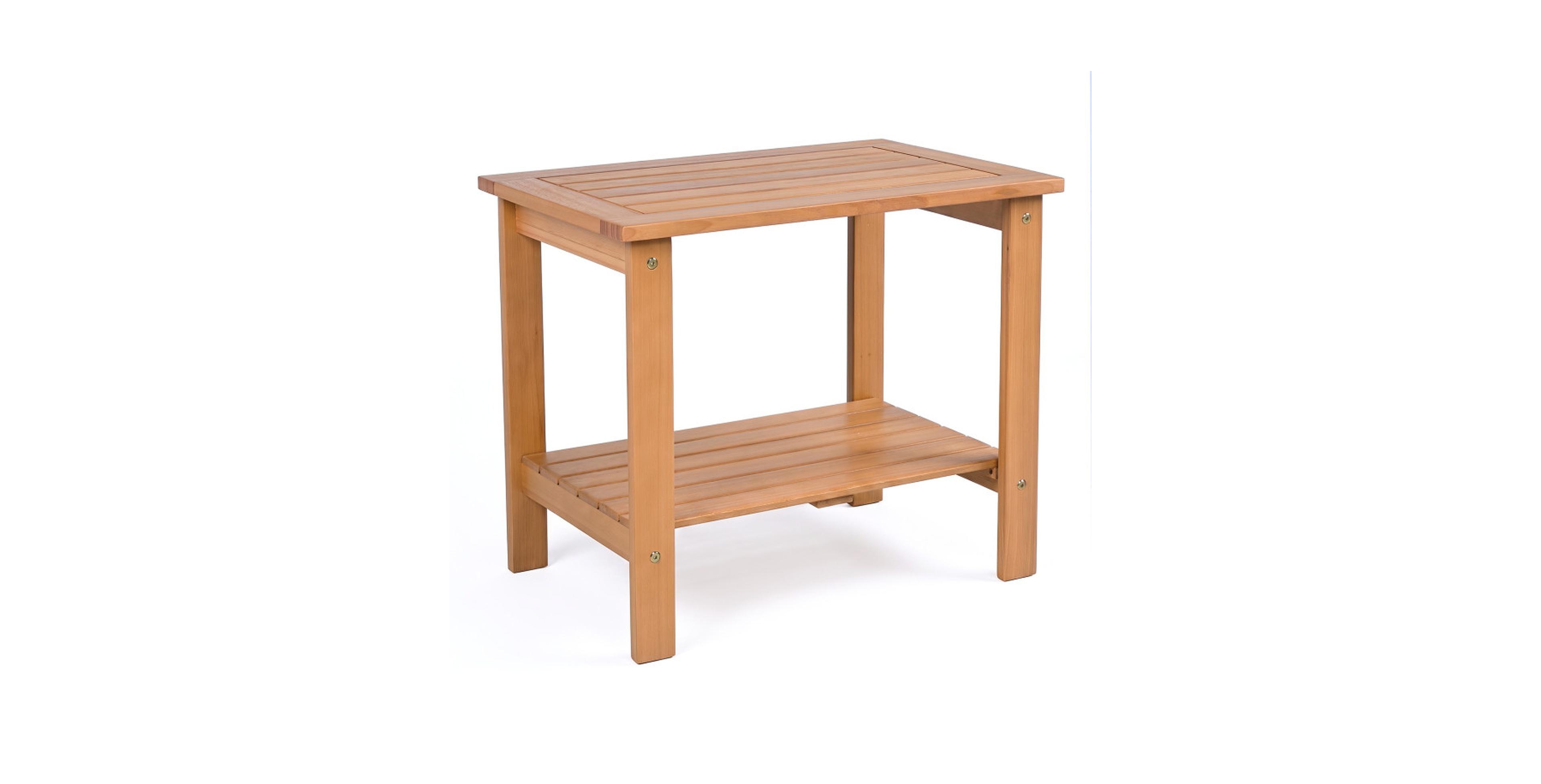 Gouun 2-Tier Eucalyptus Wood Patio End Table with Bottom Shelf