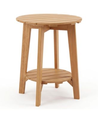 Compact 2-Tier Eucalyptus Wood Outdoor Side Table for Patios