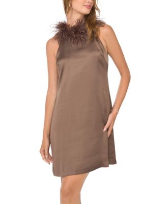 Women's Satin Halter Feather-Trim Dress