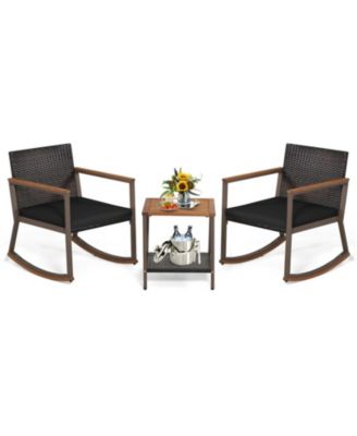 Rattan Rocking Bistro Set Featuring Acacia Wood Coffee Table