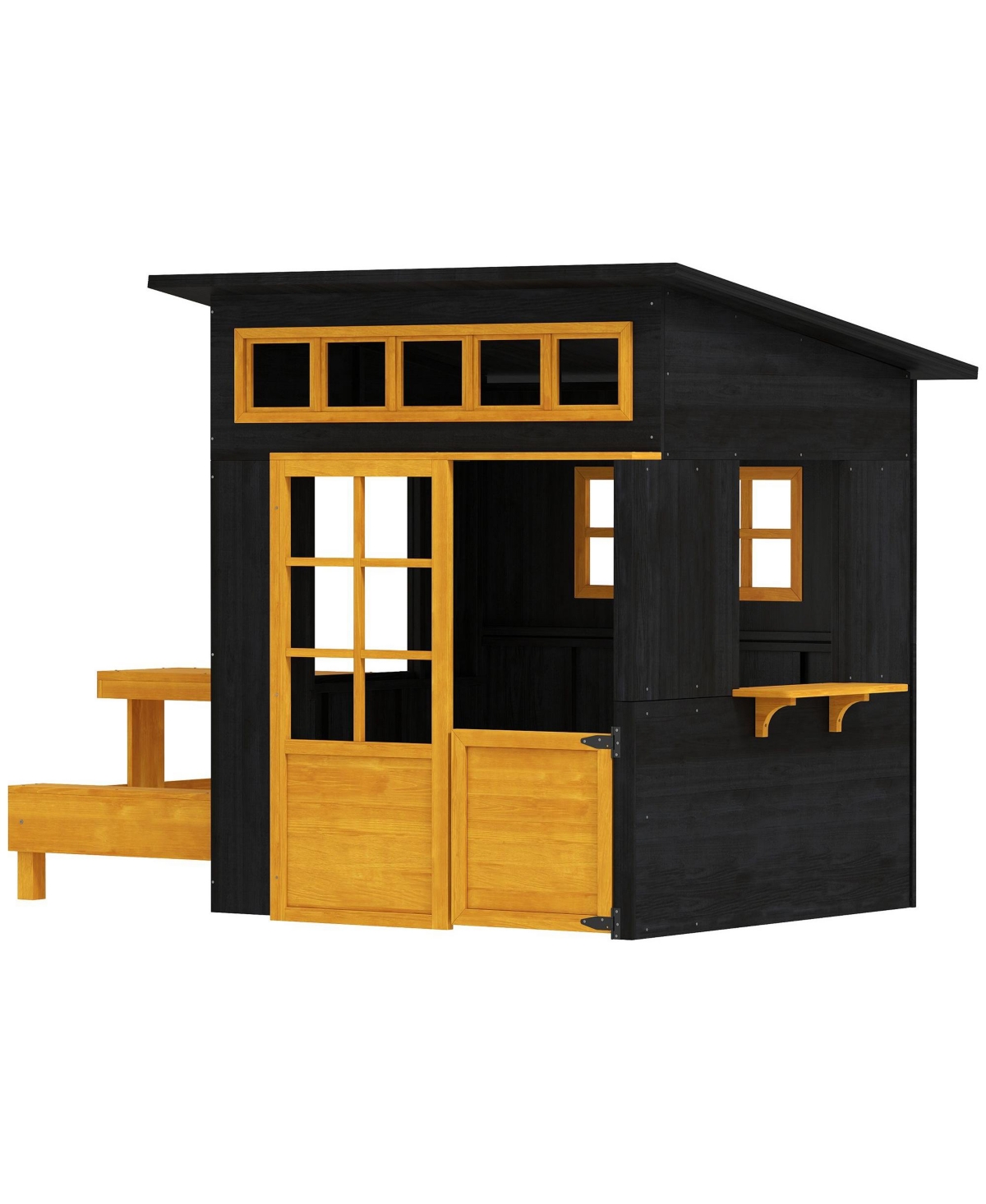Sevorley Outdoor Playhouse, Wood, Half-Door with Picnic Table Bench, Ages 3-8 - Orange