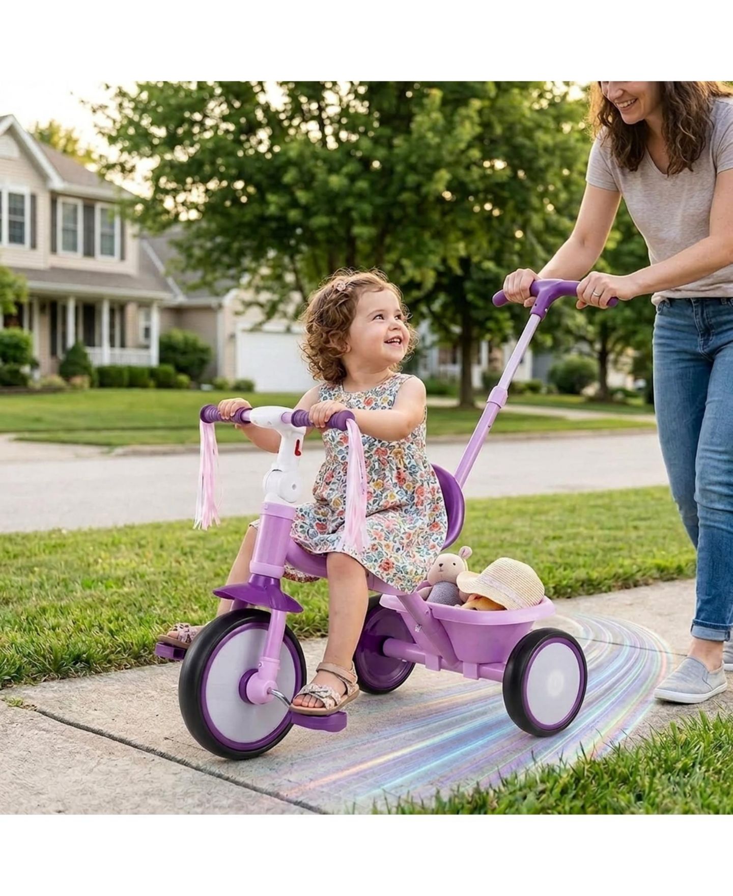 Детская игрушка HONGGE Foldable Toddler Tricycle with Light Up Wheels, 55 lbs. Capacity, Ages 2-5, цвет: Фиолетовый — фото 4