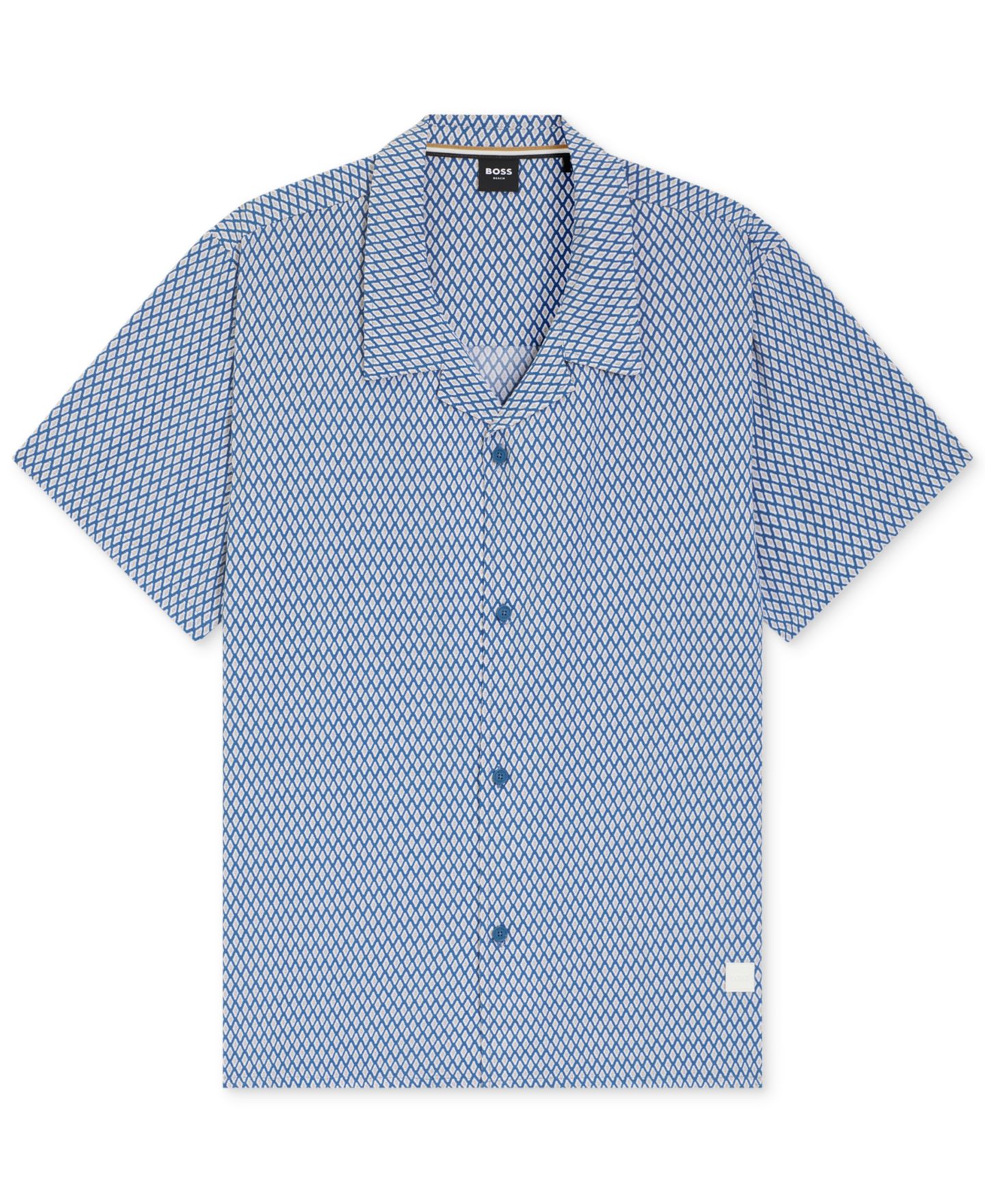 Мужская рубашка Hugo Boss BOSS by Spread-Collar Mini-Pattern-Print Beach, цвет: Синий — фото 4