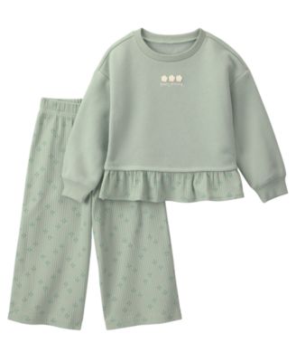 Toddler Girls' 2T-5T Floral Fleece Long-Sleeve Top and Pants, 2-Piece Set