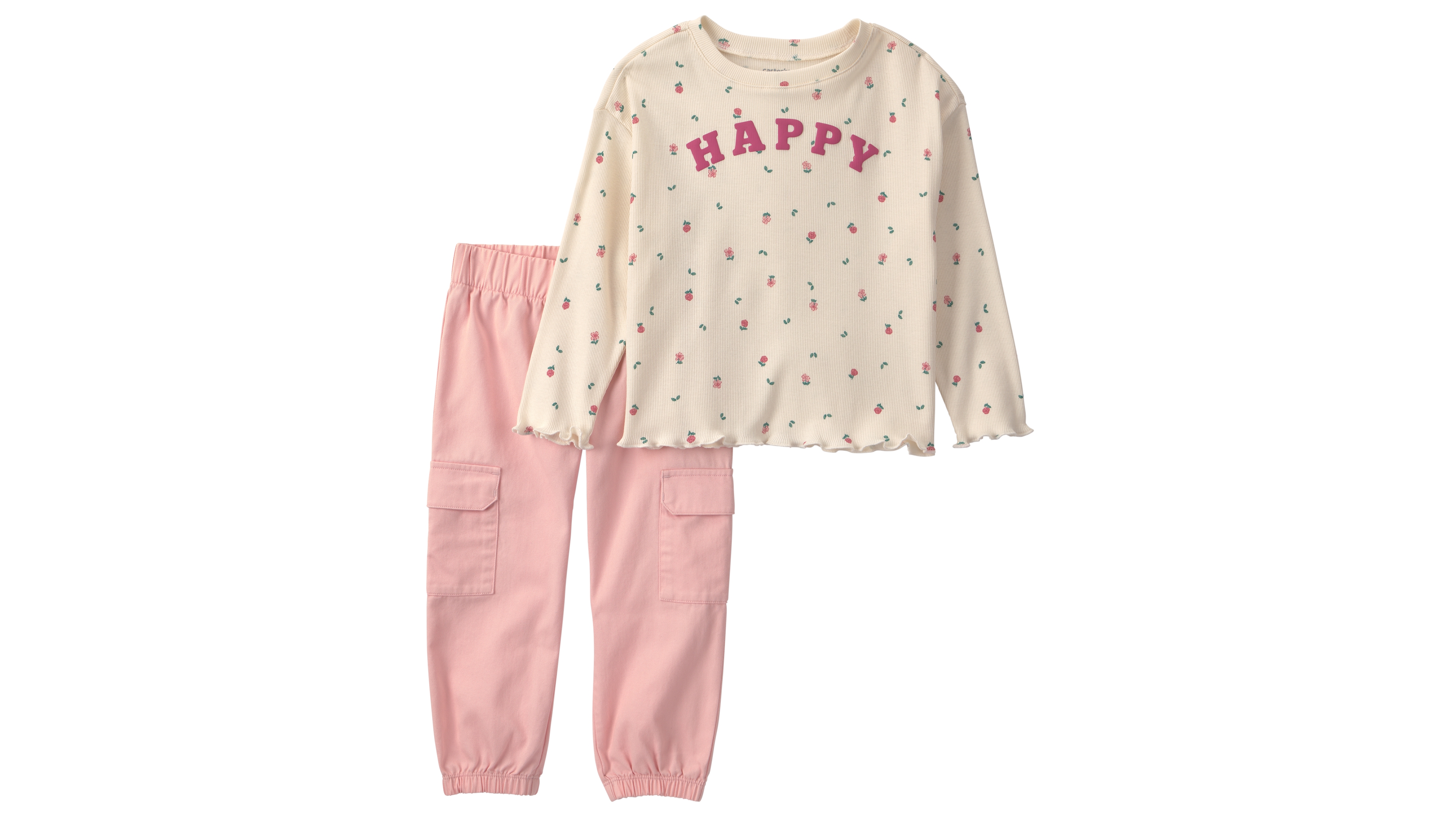 Carter's Toddler Girls' 2T-5T Happy Print Long-Sleeve Top and Cargo Pants, 2-Piece Set