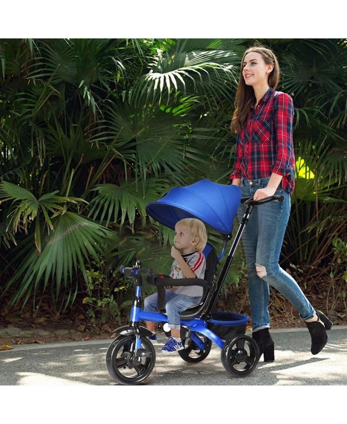 Детская игрушка HONGGE 4-in-1 Kids Tricycle with Adjustable Push Handle, 50 lbs Capacity, Ages 10 Months-5 Years, цвет: Синий — фото 2